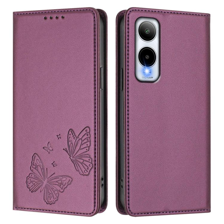 For Cricket Icon 6 / AT&T Verge Strong Magnetic Dual Butterfly RFID Vegan Leather Phone Case