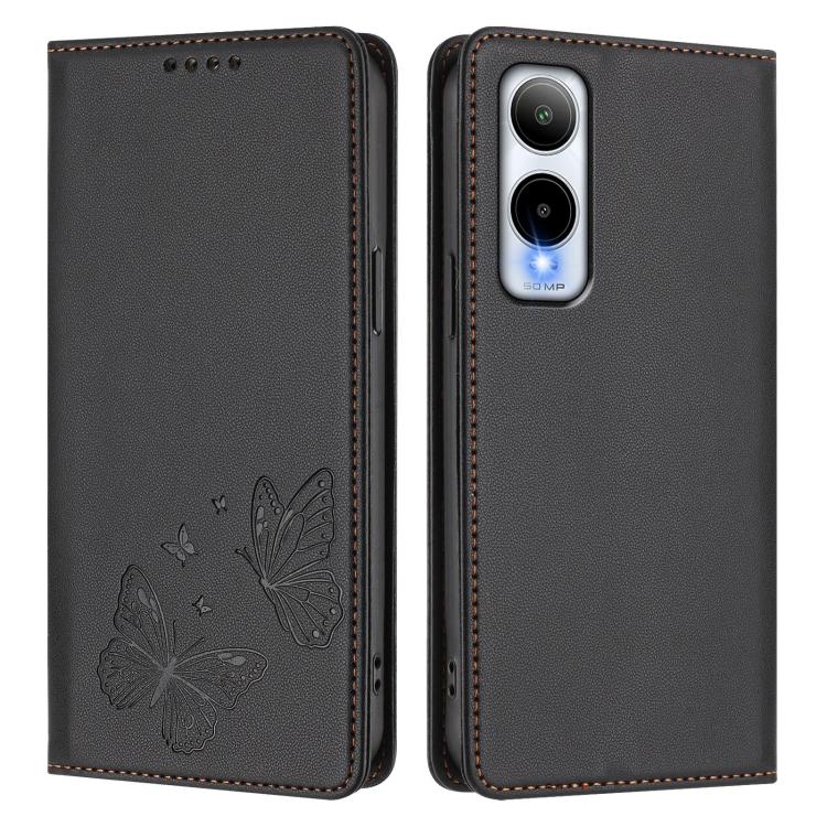 For Cricket Icon 6 / AT&T Verge Strong Magnetic Dual Butterfly RFID Vegan Leather Phone Case