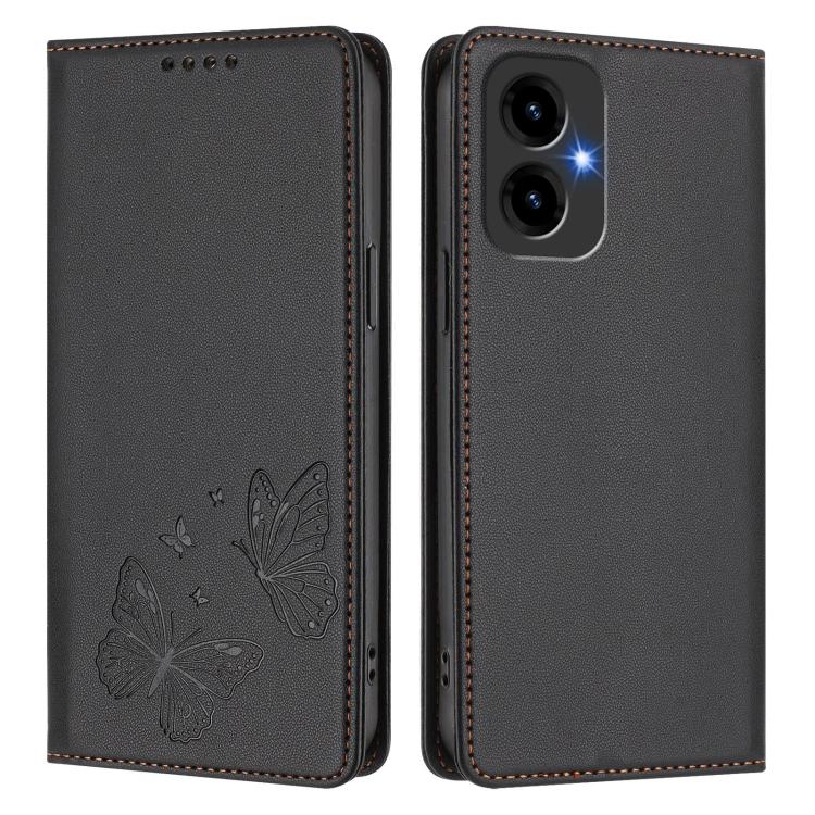 For Cricket Icon 2026 / AT&T Propel 3 5G Strong Magnetic Dual Butterfly RFID Vegan Leather Phone Case