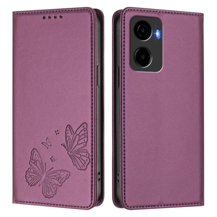 For Cricket Magic 2 5G Strong Magnetic Dual Butterfly RFID Vegan Leather Phone Case