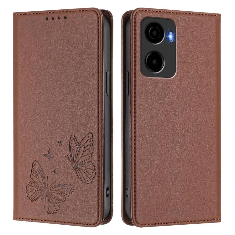 For Cricket Magic 2 5G Strong Magnetic Dual Butterfly RFID Vegan Leather Phone Case