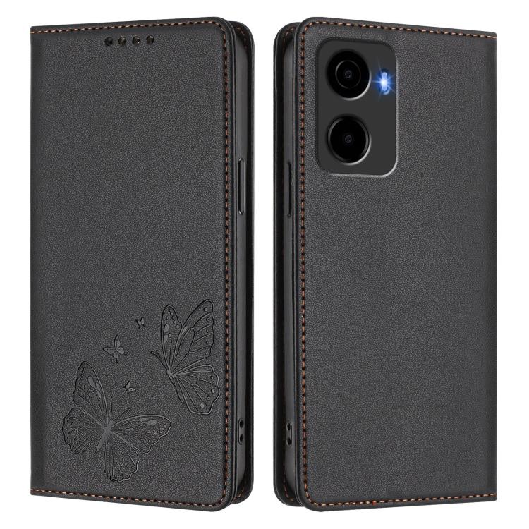 For Cricket Magic 2 5G Strong Magnetic Dual Butterfly RFID Vegan Leather Phone Case