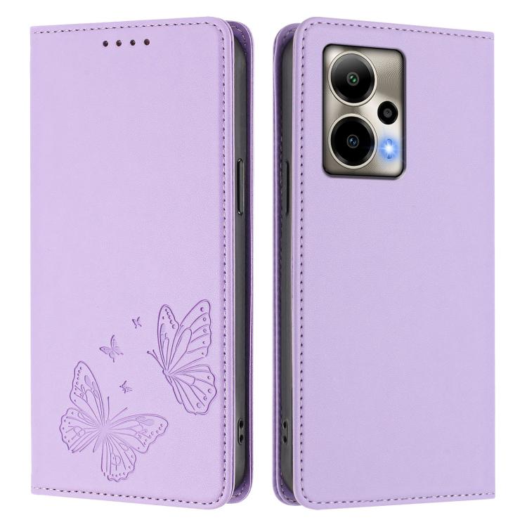 For Cricket Outlast Strong Magnetic Dual Butterfly RFID Vegan Leather Phone Case