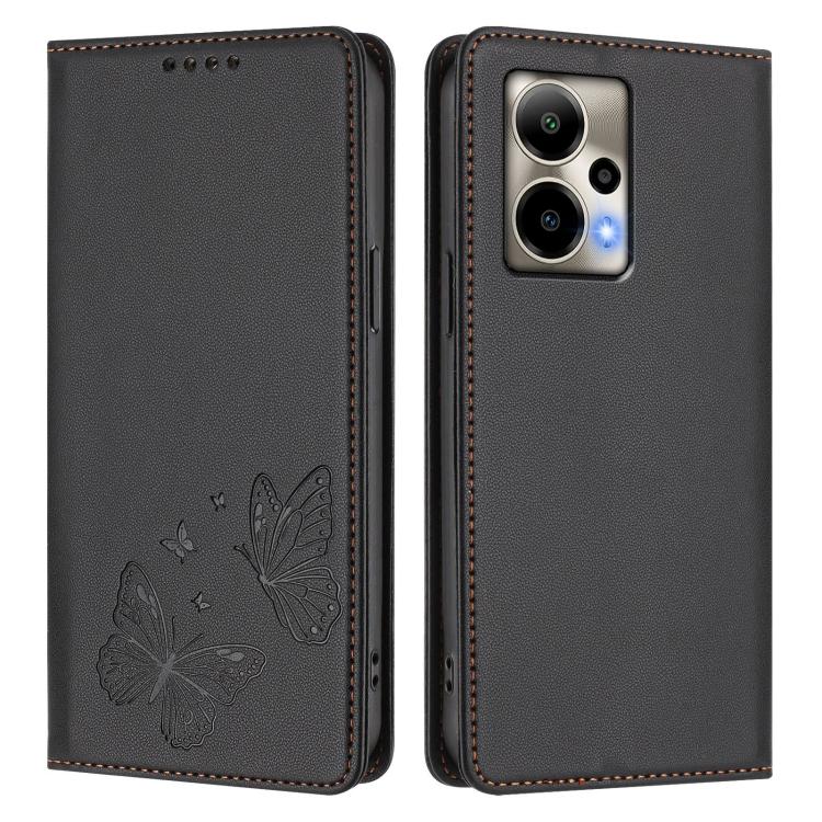 For Cricket Outlast Strong Magnetic Dual Butterfly RFID Vegan Leather Phone Case