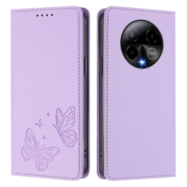 For BLU Bold K50 Strong Magnetic Dual Butterfly RFID Vegan Leather Phone Case