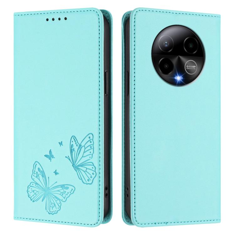 For BLU Bold K50 Strong Magnetic Dual Butterfly RFID Vegan Leather Phone Case