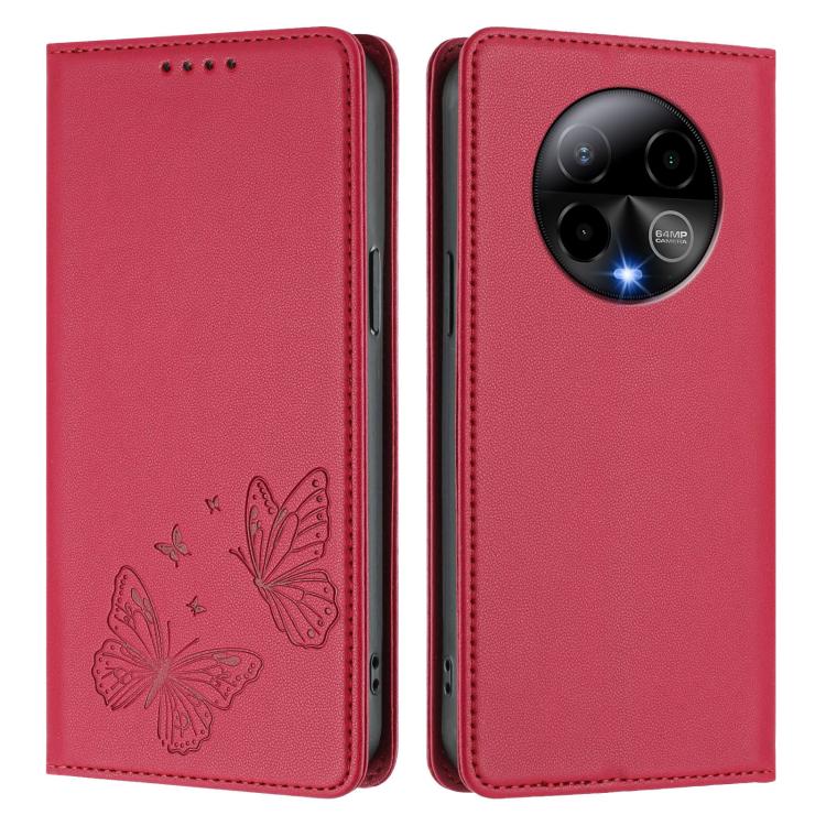 For BLU Bold K50 Strong Magnetic Dual Butterfly RFID Vegan Leather Phone Case