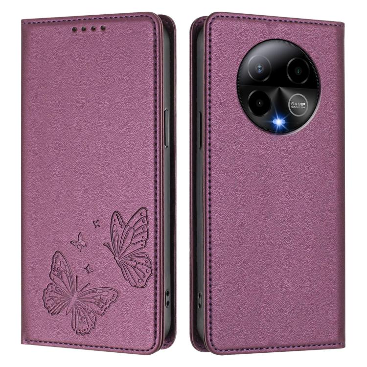 For BLU Bold K50 Strong Magnetic Dual Butterfly RFID Vegan Leather Phone Case