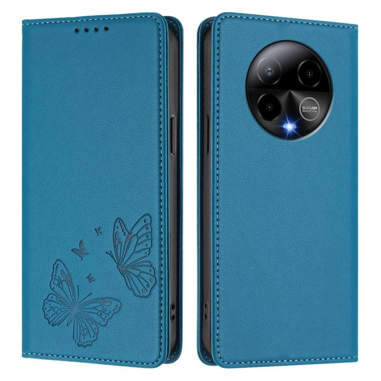 For BLU Bold K50 Strong Magnetic Dual Butterfly RFID Vegan Leather Phone Case