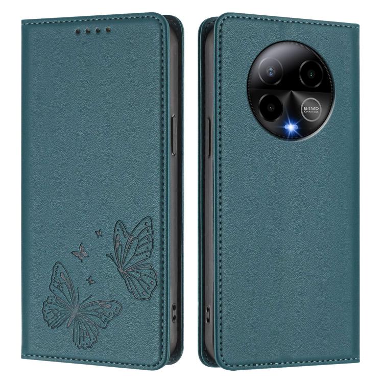 For BLU Bold K50 Strong Magnetic Dual Butterfly RFID Vegan Leather Phone Case