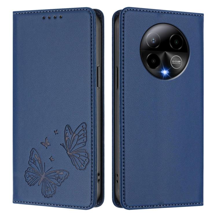 For BLU Bold K50 Strong Magnetic Dual Butterfly RFID Vegan Leather Phone Case