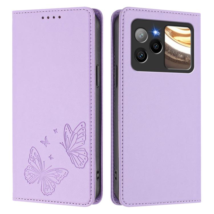 For BLU Bold N4 Strong Magnetic Dual Butterfly RFID Vegan Leather Phone Case