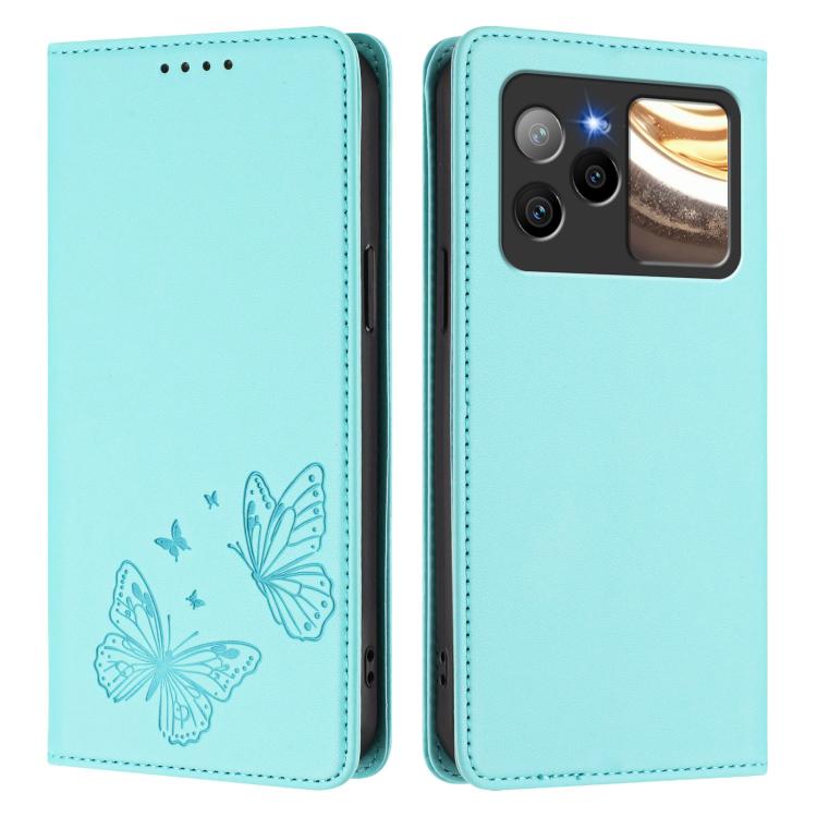 For BLU Bold N4 Strong Magnetic Dual Butterfly RFID Vegan Leather Phone Case