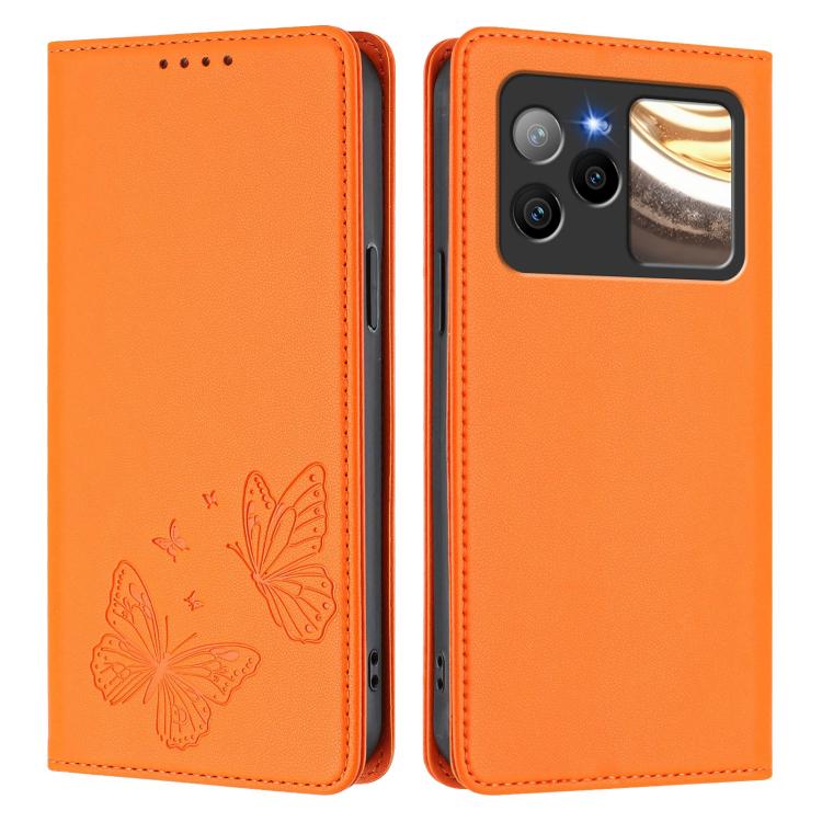 For BLU Bold N4 Strong Magnetic Dual Butterfly RFID Vegan Leather Phone Case