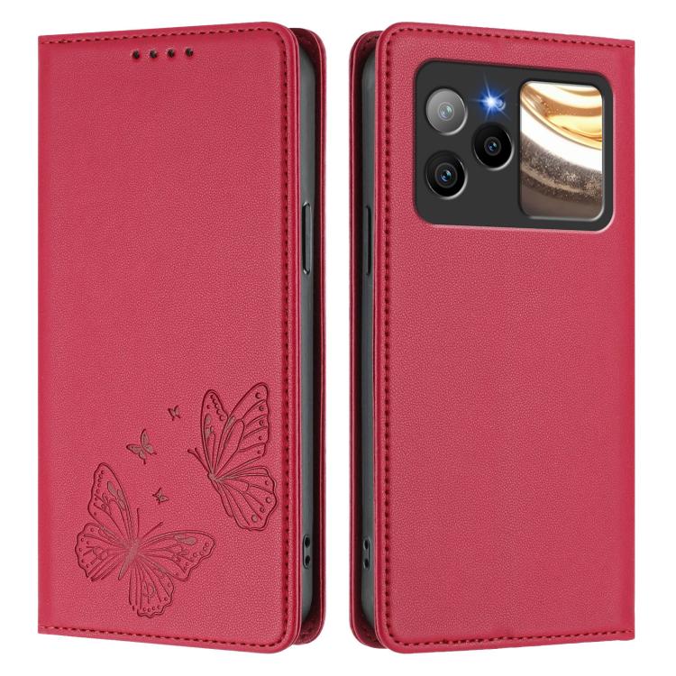For BLU Bold N4 Strong Magnetic Dual Butterfly RFID Vegan Leather Phone Case