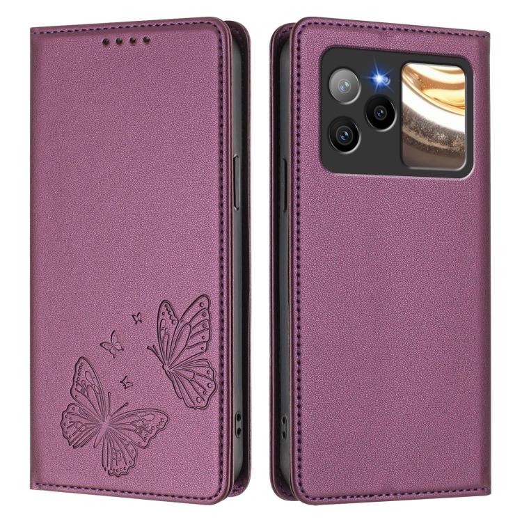 For BLU Bold N4 Strong Magnetic Dual Butterfly RFID Vegan Leather Phone Case
