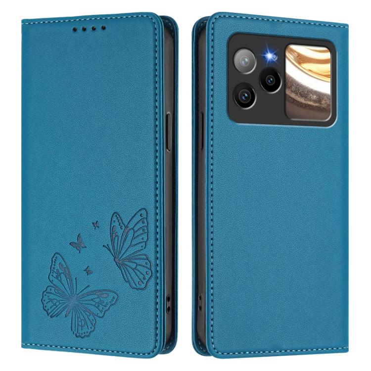 For BLU Bold N4 Strong Magnetic Dual Butterfly RFID Vegan Leather Phone Case