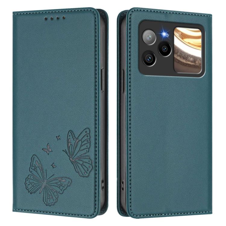 For BLU Bold N4 Strong Magnetic Dual Butterfly RFID Vegan Leather Phone Case