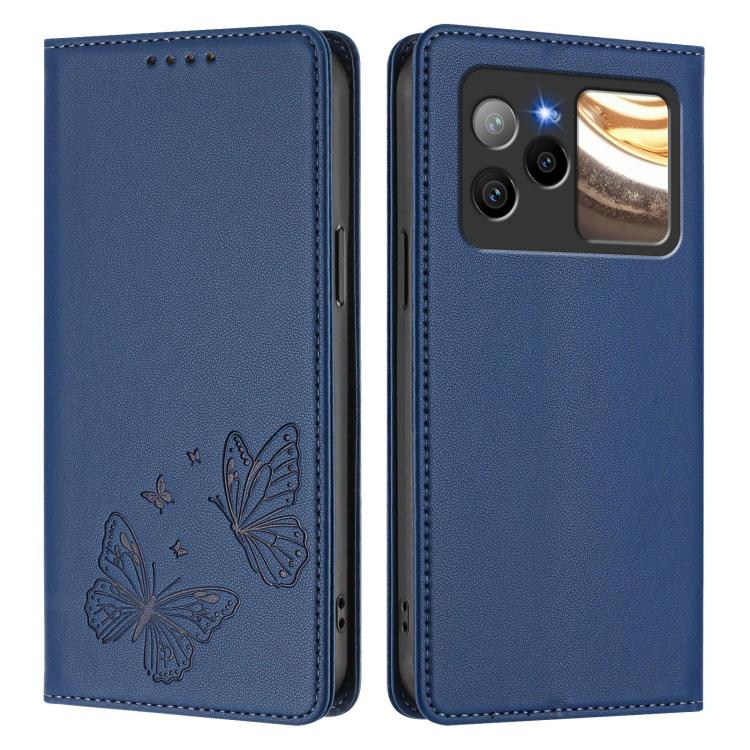 For BLU Bold N4 Strong Magnetic Dual Butterfly RFID Vegan Leather Phone Case