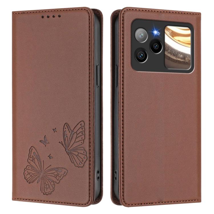 For BLU Bold N4 Strong Magnetic Dual Butterfly RFID Vegan Leather Phone Case
