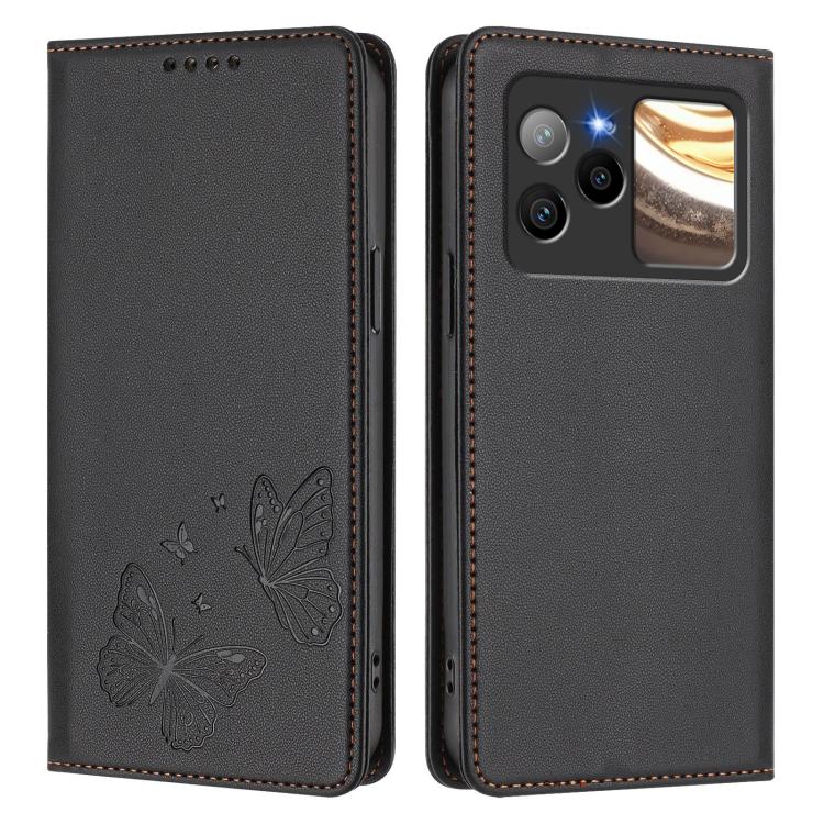 For BLU Bold N4 Strong Magnetic Dual Butterfly RFID Vegan Leather Phone Case
