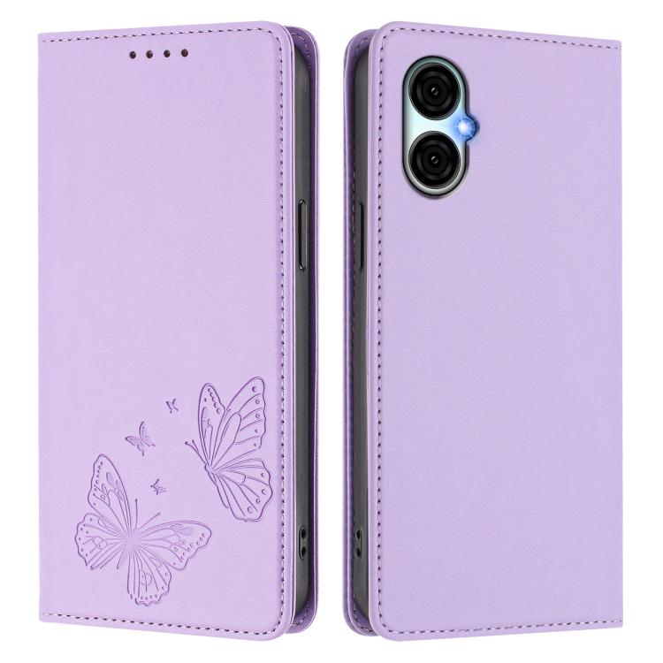 For BLU G53 Strong Magnetic Dual Butterfly RFID Vegan Leather Phone Case
