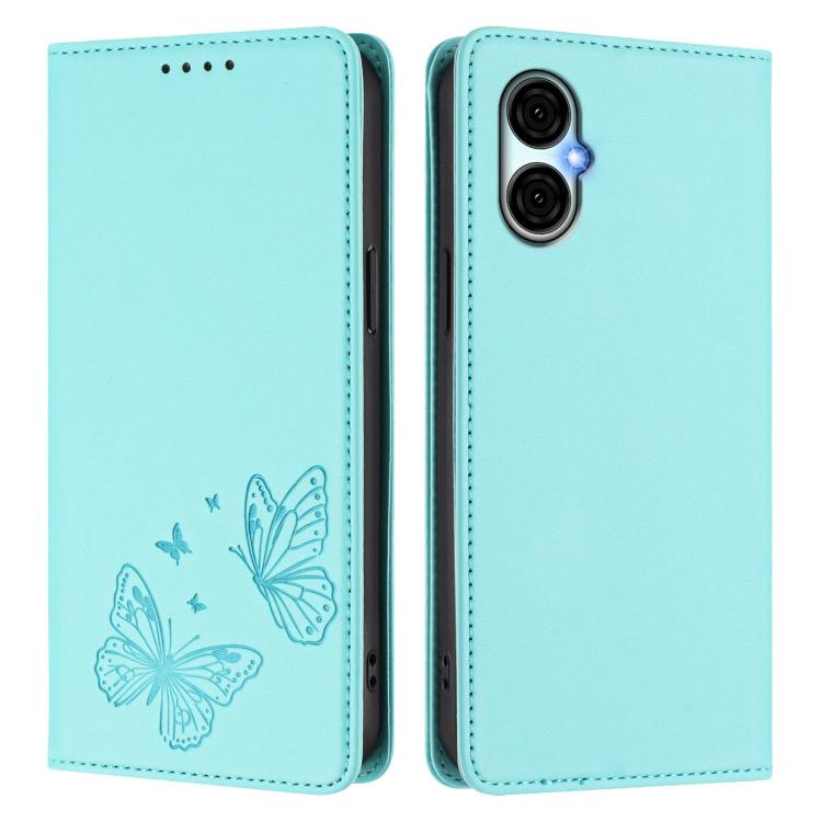 For BLU G53 Strong Magnetic Dual Butterfly RFID Vegan Leather Phone Case