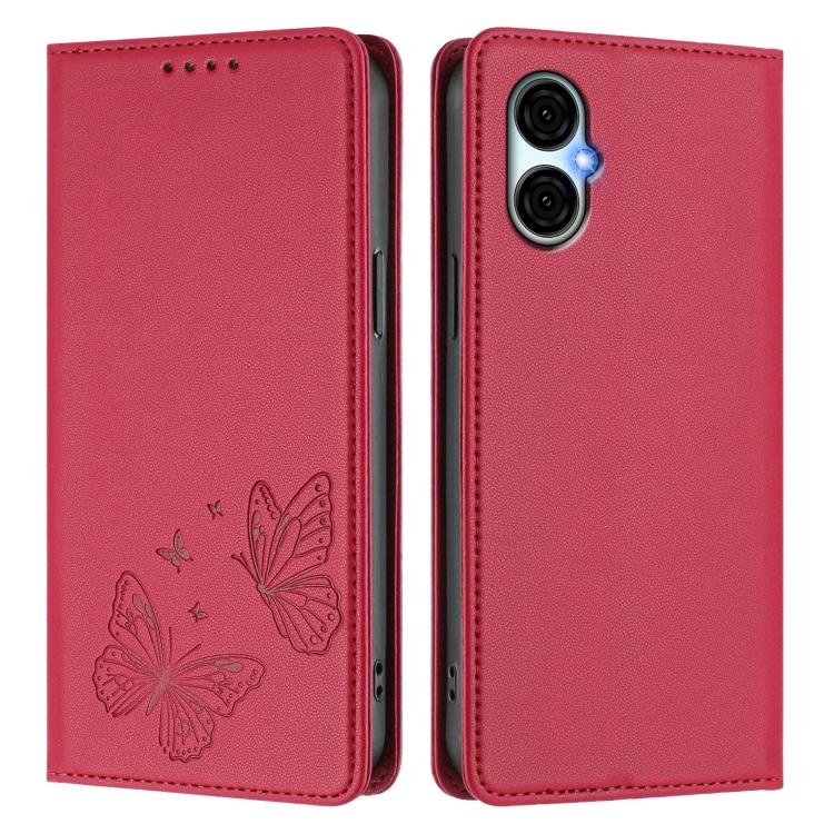 For BLU G53 Strong Magnetic Dual Butterfly RFID Vegan Leather Phone Case