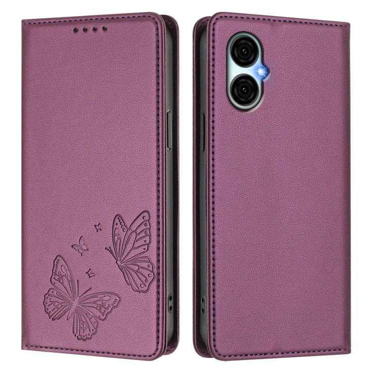 For BLU G53 Strong Magnetic Dual Butterfly RFID Vegan Leather Phone Case