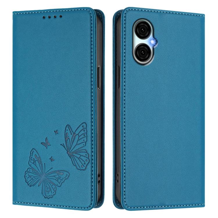 For BLU G53 Strong Magnetic Dual Butterfly RFID Vegan Leather Phone Case