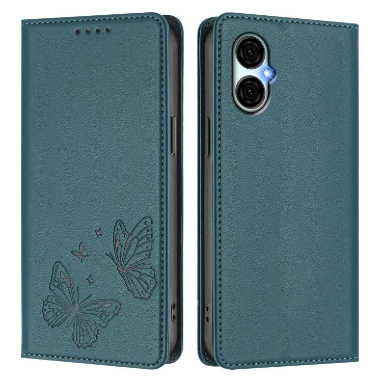 For BLU G53 Strong Magnetic Dual Butterfly RFID Vegan Leather Phone Case
