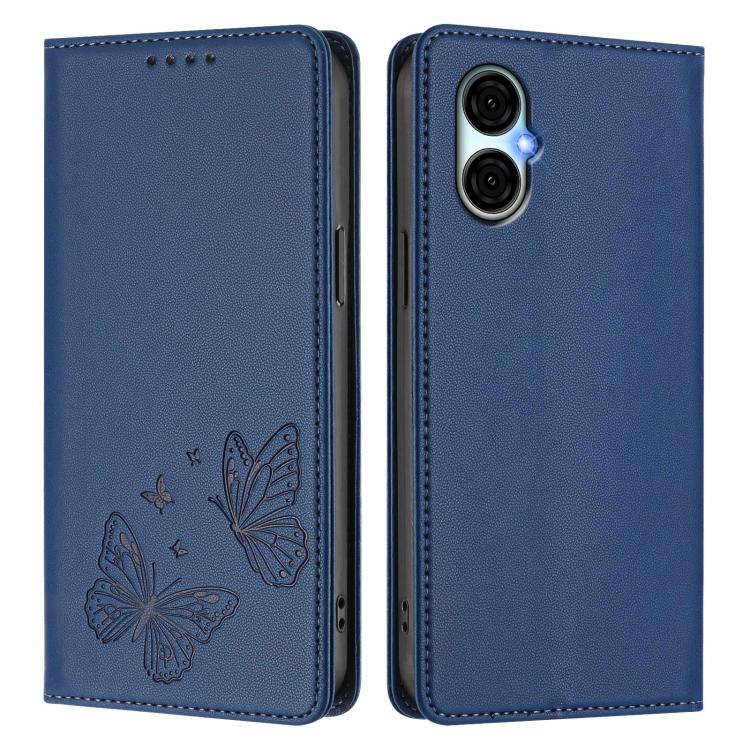 For BLU G53 Strong Magnetic Dual Butterfly RFID Vegan Leather Phone Case