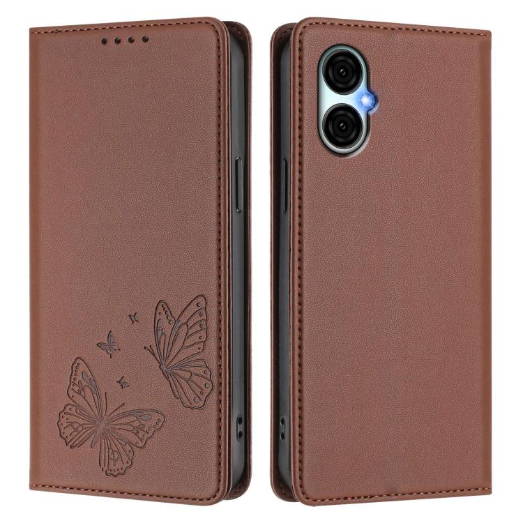 For BLU G53 Strong Magnetic Dual Butterfly RFID Vegan Leather Phone Case