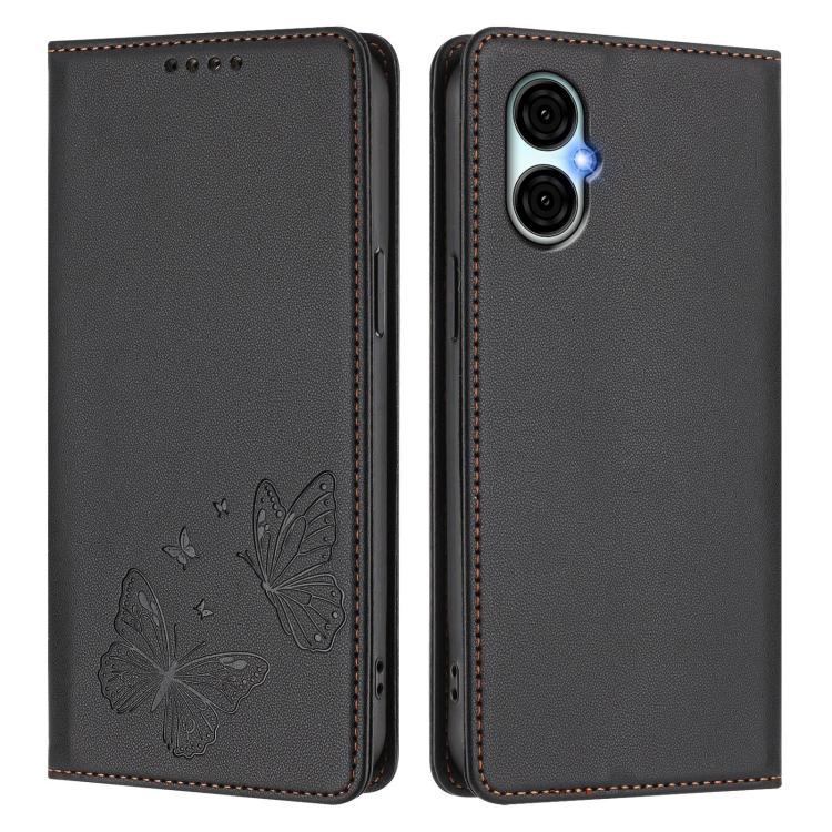 For BLU G53 Strong Magnetic Dual Butterfly RFID Vegan Leather Phone Case