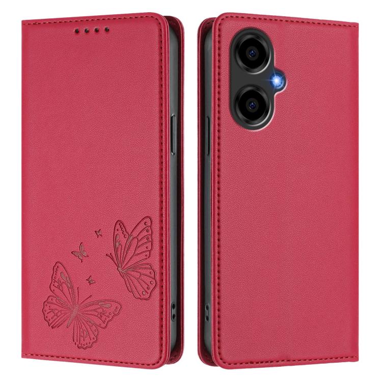 For BLU G64 Strong Magnetic Dual Butterfly RFID Vegan Leather Phone Case