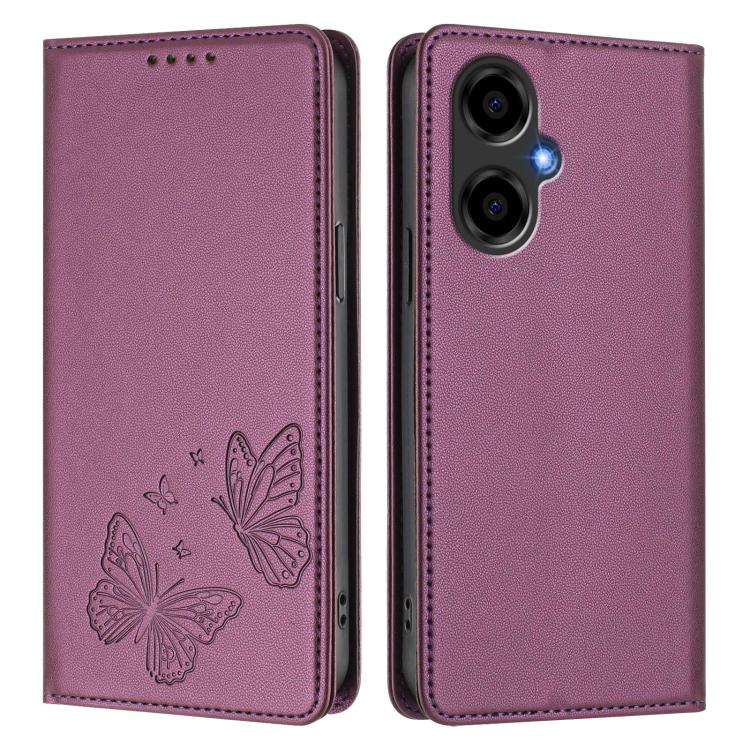 For BLU G64 Strong Magnetic Dual Butterfly RFID Vegan Leather Phone Case