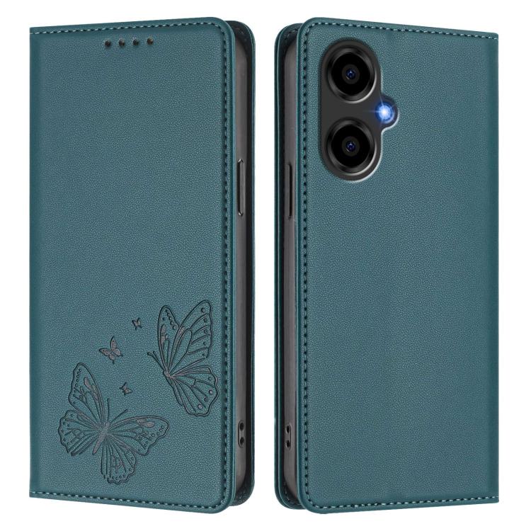 For BLU G64 Strong Magnetic Dual Butterfly RFID Vegan Leather Phone Case