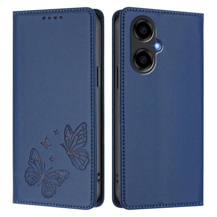 For BLU G64 Strong Magnetic Dual Butterfly RFID Vegan Leather Phone Case