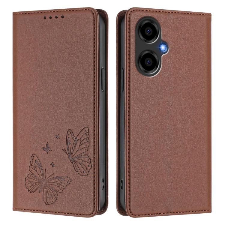 For BLU G64 Strong Magnetic Dual Butterfly RFID Vegan Leather Phone Case