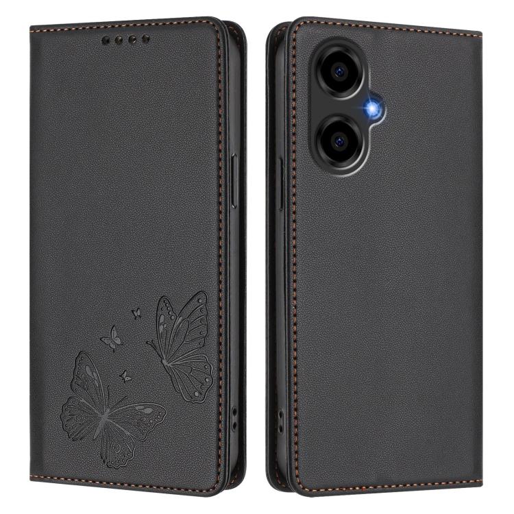 For BLU G64 Strong Magnetic Dual Butterfly RFID Vegan Leather Phone Case