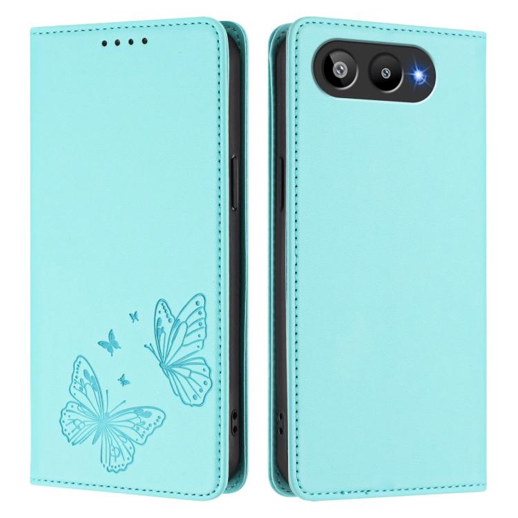 For BLU G95 Strong Magnetic Dual Butterfly RFID Vegan Leather Phone Case