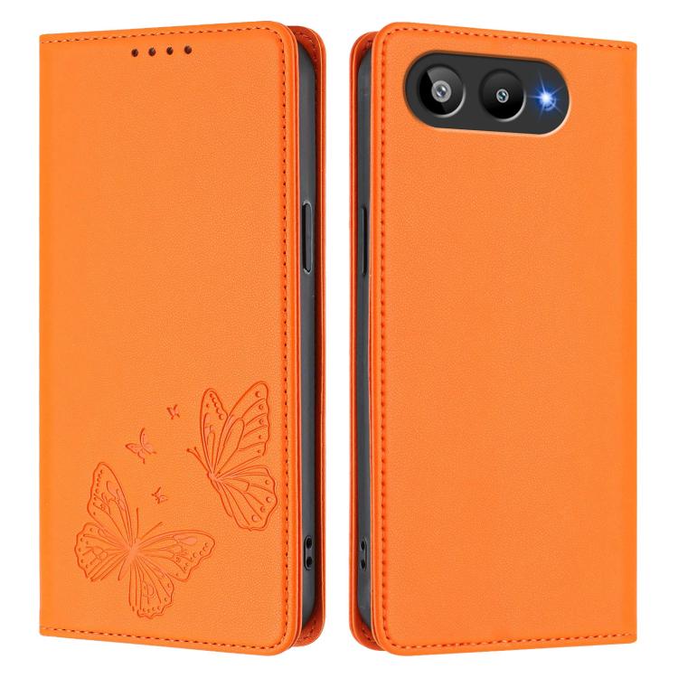 For BLU G95 Strong Magnetic Dual Butterfly RFID Vegan Leather Phone Case