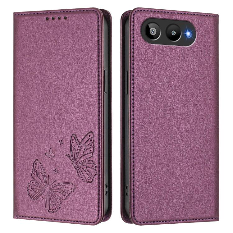 For BLU G95 Strong Magnetic Dual Butterfly RFID Vegan Leather Phone Case