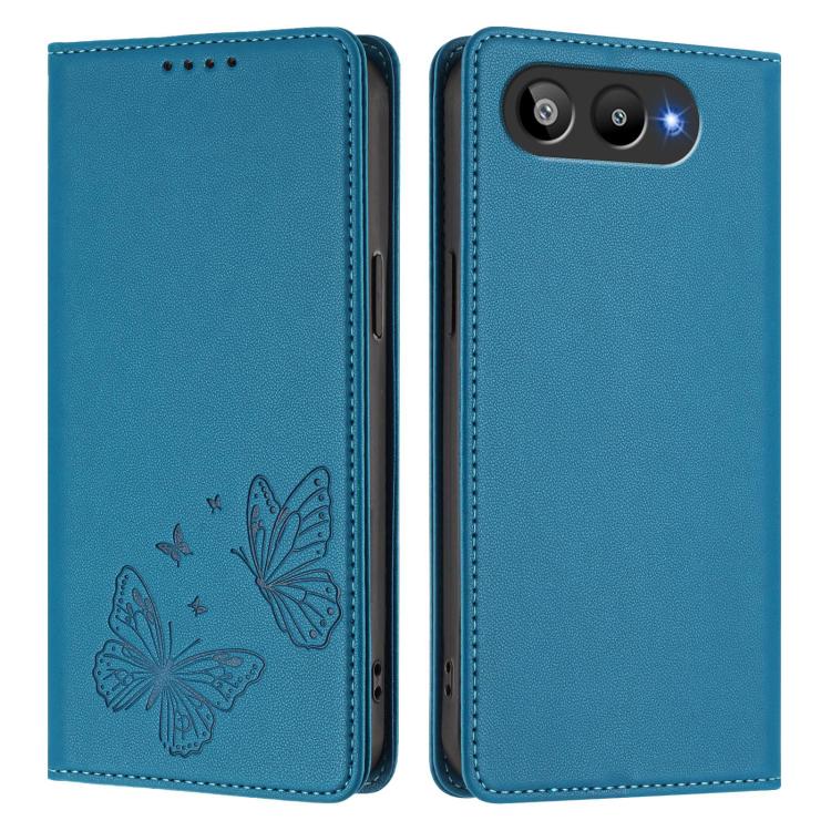 For BLU G95 Strong Magnetic Dual Butterfly RFID Vegan Leather Phone Case