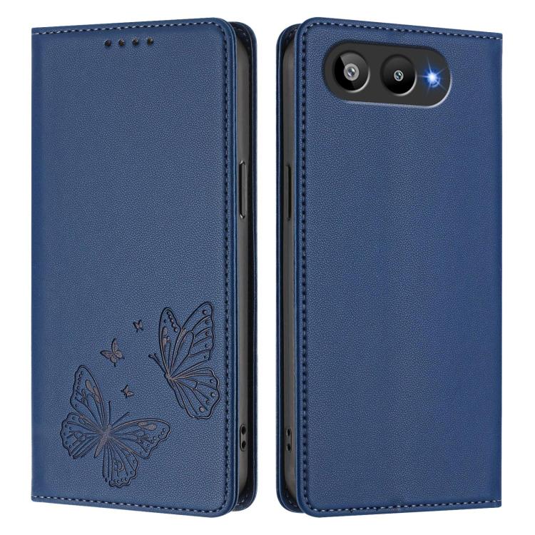 For BLU G95 Strong Magnetic Dual Butterfly RFID Vegan Leather Phone Case