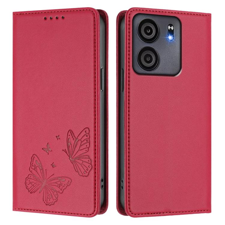 For BLU View 5 Strong Magnetic Dual Butterfly RFID Vegan Leather Phone Case