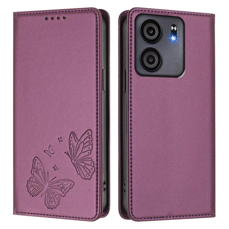 For BLU View 5 Strong Magnetic Dual Butterfly RFID Vegan Leather Phone Case