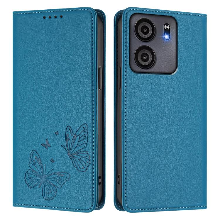 For BLU View 5 Strong Magnetic Dual Butterfly RFID Vegan Leather Phone Case