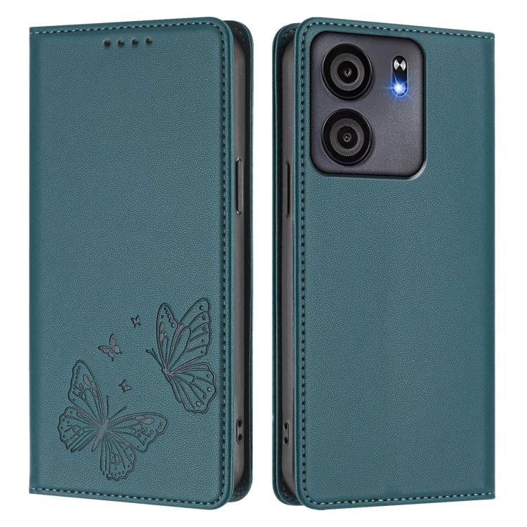 For BLU View 5 Strong Magnetic Dual Butterfly RFID Vegan Leather Phone Case