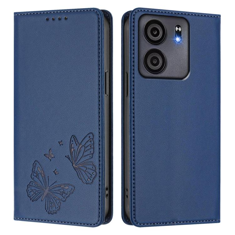 For BLU View 5 Strong Magnetic Dual Butterfly RFID Vegan Leather Phone Case